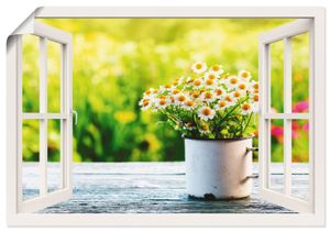 iravgustin: Fensterblick - Schöner Frühlingsgarten mit Gänseblümchen, Produkt:Poster, Größe (HxB):70x100 cm / Poster