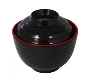 Miso Suppen-Schale mit Deckel [ außen schwarz / innen rot ] für 200ml / Tasse