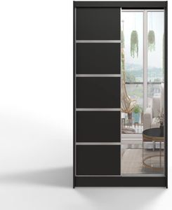 ML Furniture D3 Schiebetüren Kleiderschrank 100 cm mit Spiegel - Schlafzimmermöbel, Aufbewahrung - Mehrzweckschrank - Farbe: Schwarz