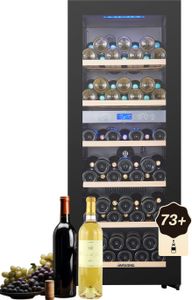 Kalamera Weintemperierschrank Zwei Zonen, leise Weinkühlschränke mit UV-undurchlässigem Glas, Schwarz, 127 cm Höhe
