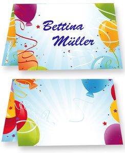 Tischkarten Geburtstag Luftballon (50 Stück) Tischkärtchen, bedruckbar / beschreibbar