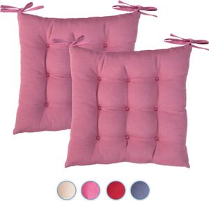 Komfortec 2er Set 40x40 cm Stuhlkissen mit Bändern, 100% Baumwolle Sitzkissen 200 g/m², Wasserabweisend Dekokissen Sitzauflage Zierkissen Gartenstuhl für Innen- & Außenbereich, Fuchsie