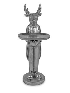 Formano Hirsch Figur Butler mit Tablett 70 cm Antik-Silber Dekoration Nostalgie