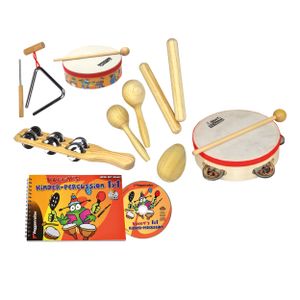 Voggenreiter Percussion-Set, 11-tlg., Maracas, Trommel, Triangel, Egg-Shaker, Kleines Tamburin, Schellenkranz