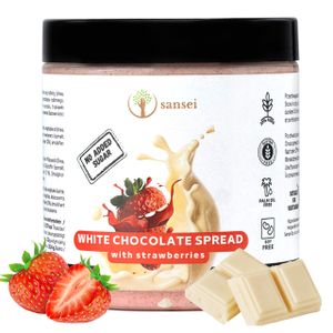 SANSEI Streichcreme weiße Schokolade mit Erdbeeren 280g, Zuckerfreie, Glutenfrei, Ohne Palmöl