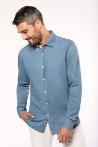 Kariban Herren Denim Hemd Freizeit Shirt Jeanshemd Baumwolle Langarm, Größe:3XL, Farbe:Chambray Blue