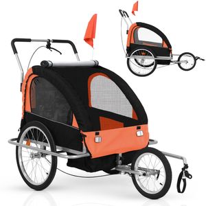 Jago® Kinderanhänger für 2 Kinder Fahrradanhänger Jogger mit Kupplung Bremse