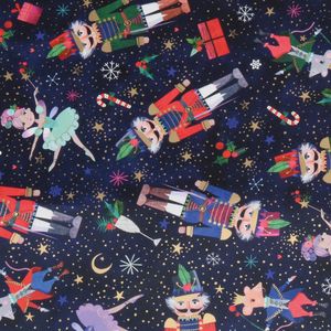 Geschenkpapier Nussknacker und Fee 70cm x 2m Rolle dunkelblau / bunt