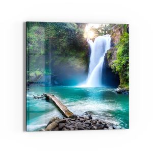 DEQORI Glasbild Echtglas 30x30 cm 'Tegenungan Wasserfall' Wandbild Bild modern Deko