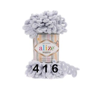 Alize Puffy PREMIUM Wolle Fingerstrick-Wolle, Schlaufenwolle, Chenille Garn, 100gr, 416 - Hellgrau