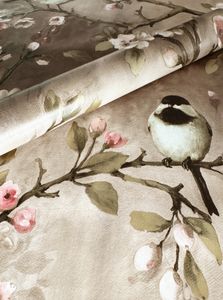 PVC Tischdecke Vogel Grau Wachstuch · Eckig · Breite & Länge wählbar · abwaschbare Tischdecke · Kirschblüten Rosa Japan Meise, Größe:140 x 140 cm