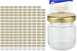 200er Set Sturzglas 53 ml To 43 goldener Deckel Portionsgläser Mini Probiergläser incl. Rezeptheft