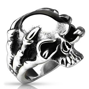 Totenkopf Ring Herren Biker Skull Skelett Klauen Gothic Punk Massiv Rocker Knochen Hand Finger Edelstahl  59 - Ø 18,95 mm