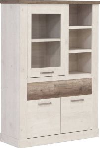 Highboard - Vitrine DURO, Schrank 1+2 Türen, Optik: Pinie weiß antik
