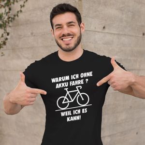 Herren T-Shirt Warum ich ohne Akku fahre E-Bike Fahhrad Radfahrer Fun-Shirt Spruch lustig Moonworks® schwarz L