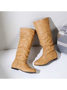 Damen Dehnbare Schlampige Mid Kalb Stiefel Arbeiten Auf Flacher Stiefel Casual Round Toe Winter Schuhe, Farbe: Khaki, Größe: 39.5