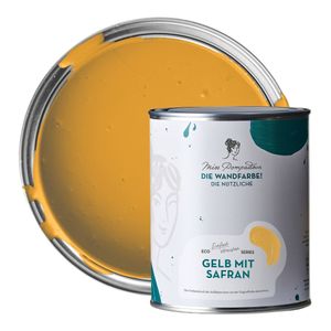 MissPompadour abwaschbare Wandfarbe Gelb mit Safran 1L - hohe Deckkraft - matte, scheuerbeständige Innenfarbe - geruchsarm, wasserbasiert, ergiebig - Die Nützliche