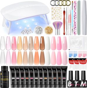 Poly Gel Nail Kit mit U V Light Starter Kit 12 Pcs Builder Gel Nail Extension Kit mit Slip Solution Base und Top Coat für Anfänger mit allem Nail Art