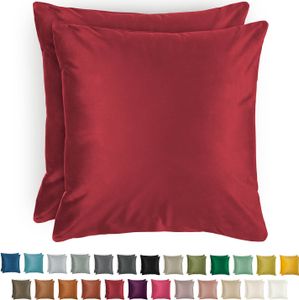 Blumtal 2er Set Kissenbezug 40x40 cm Samt - edler Kopfkissenbezug aus Samt, weiche Kissenhülle Velvet, Wine Red - Rot