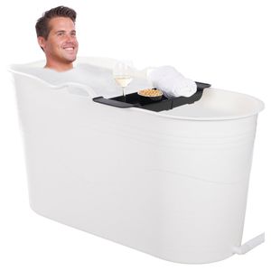 HelloBath® Mobilná vaňa pre dospelých XL - Ideálna do malej kúpeľne - 122x55x64cm - Štýlová (Snehovo biela ) - Súčasťou balenia je vanička