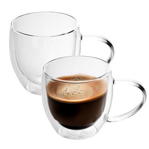 Intirilife Sada termo sklenic s dvojitou stěnou 200 - 300 ml - izolované foukané ústí pro Latte Macchiato, jako sklenice na čaj nebo kávu s uchem