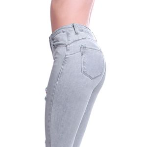 topschuhe24 2519 Damen Skinny Jeans Hose High Waist Push Up, Farbe:Grau, Größe:40 EU