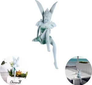 Blumenfee Statue Engelsflügel Gartendekoration Feenfigur Garten Ornamente Tudor und Turek Sitzende Magische Elfen Figuren Harz Gartendeko Weiß