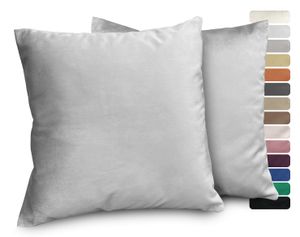 BEAUTEX Samt Kissenhüllen 2er Set, Premium Kissenbezug, Sofa- und Dekokissen, Größe und Farbe wählbar (45x45 cm, Silber)