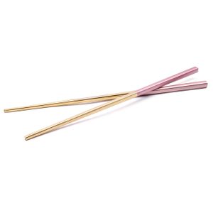 vhbw 1 Paar Essstäbchen - Chopsticks, Edelstahl, Gold, Rosa