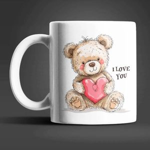 Teddybär I Love You Valentinstag Kaffeetasse Teetasse Tasse Geschenkidee 330 ml – Teddy-04