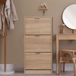 Homestyle4u 2165, Schuhschrank Holz Schuhkipper schmal Schuhregal Eiche