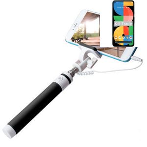 K-S-Trade Selfie Stick kompatibel mit Google Pixel 5a  Selfiestick kabelgebunden Monopod mit Kabel Stab Stange Selfportrait Handheldstick schwarz 1x