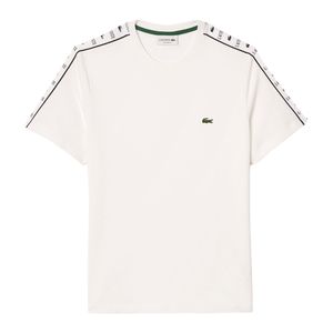 LACOSTE Herren Kurzarmshirt Shirt T-Shirt mit Logostreifen, Farbe:Weiß, Artikel:-001 white, Größe:2XL