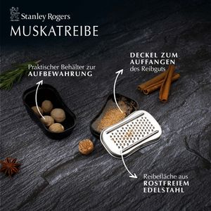 Stanley Rogers Muskatreibe  Premium Edelstahl Muskat Reibe mit Deckel und Aufbewahrungsbox  Ideal für feines Reiben von Muskatnuss & anderen Gewürzen  9,2 x 5,4 x 4,7 cm,
