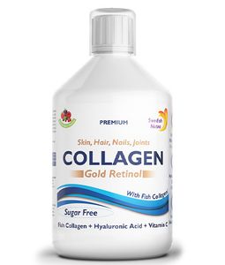 Swedish Nutra ® Collagen Gold Retinol - dla zdrowych włosów, skóry, paznokci i stawów - bez cukru - Czysty peptyd i kwas hialuronowy - 500 ml
