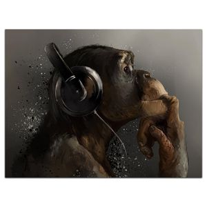 Wandbild Acrylglas Tiere, Affe mit Kopfhörer, Headset, Musik, Tier, Affen M0056 – 40x30cm