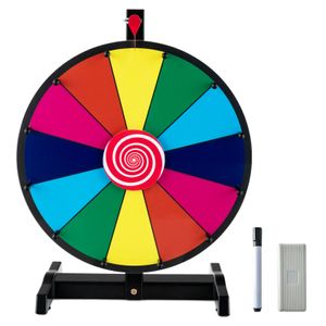 COSTWAY 15" Glücksrad zum Drehen, inkl. Radiergummi und Markierstift, Drehrad Lucky Wheel für Lotteriespiele und Wortspiele