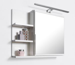 Badezimmer Spiegelschrank mit Ablagen und LED Beleuchtung, Badezimmerspiegel, Weiß Spiegelschrank, L