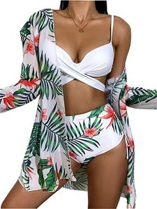 Damen y Crossover Gepolstert Push Up Bauchweg Rückenfrei Bikini-Set Badeanzug Dreiteiliger Anzug M
