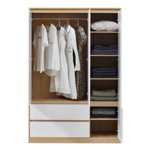 Kleiderschrank ’Bastheim’ mit 4 Türen, 1 Stange, 6 Fächern, 2 Schubladen Eichenoptik / Weiß