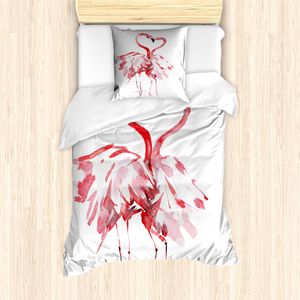 ABAKUHAUS Flamingo Mantele, Lovers Kissing, Milbensicher Allergiker geeignet mit Kissenbezügen, 135 cm x 200 cm - 80 x 80 cm, Dunkler Coral Weiß