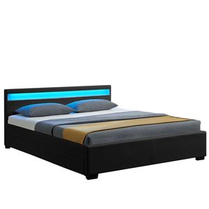 Čalouněná postel Lyon 28962, rám postele s boxy, LED osvětlením a lamelovým roštem, 140 x 200 cm