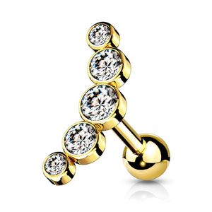 Helix Piercing „5 Kristalle gebogen“ Gold/Klar