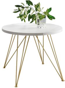 GRAINGOLD Loft runder Tisch 100 cm Gold Tanos - Holz, Metall, Loft - Lofttisch, Wohnzimmer - Marmur Bianco