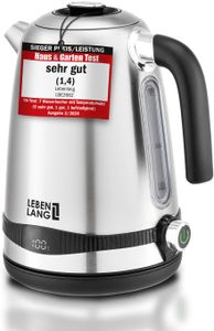 Lebenlang Wasserkocher, Edelstahl, Temperatureinstellung, leise, Temperaturanzeige und Warmhaltefunktion, 1,7 Liter & 2200 W, Wasserkocher, Edelstahl-Wasserkocher, Retro, ohne Kunststoff Lebenlang Wasserkocher, Edelstahl, Temperatureinstellung, leise, Temperaturanzeige und Warmhaltefunktion, 1,7 Liter & 2200 W, Wasserkocher, Edelstahl-Wasserkocher, Retro, ohne Kunststoff