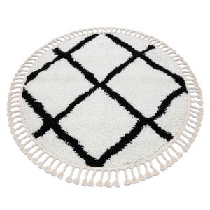 Teppich BERBER CROSS Kreis weiß Franse berber marokkanisch shaggy Weiß rund 120 cm