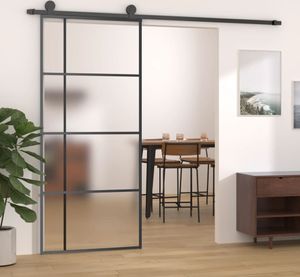 vidaXL Schiebetür ESG-Glas und Aluminium mattiert 90x205 cm Schwarz