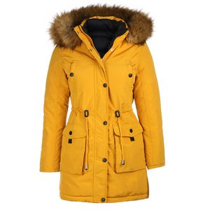 VAN HILL Damen Leicht Gefütterte Winterjacken Kapuze Seitentaschen Jacke 837624, Farbe: Dunkelgelb, Größe: 34