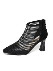 Damen Reißverschluss Hoch Heels Mesh Schuhe Belüftung Komfort Pointy Toe Fashion Sandalen Schwarz,Größe:EU 34