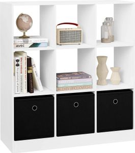 WOLTU Bücherregal Standregal, mit 9 Fächern 3 Schubladen, aus Vliesstoff, weiß